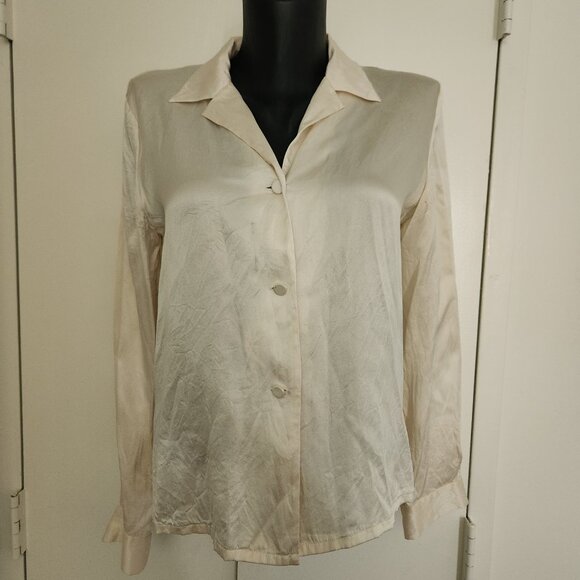 Grace Chemise 100% White silk long sleeve shirt blouse top - Picture 3 of 8